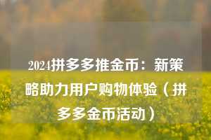 2024拼多多推金币：新策略助力用户购物体验（拼多多金币活动）  第1张