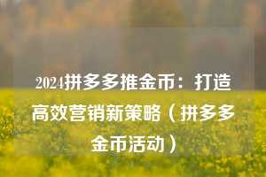 2024拼多多推金币：打造高效营销新策略（拼多多金币活动）  第1张