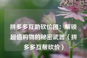 拼多多互助砍价团：解锁超值购物的秘密武器（拼多多互帮砍价）  第1张