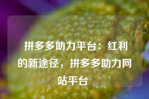  拼多多助力平台：红利的新途径，拼多多助力网站平台 第1张