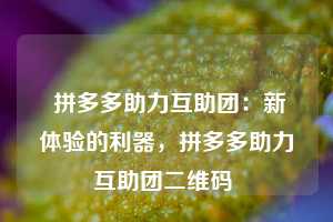  拼多多助力互助团：新体验的利器，拼多多助力互助团二维码 第1张