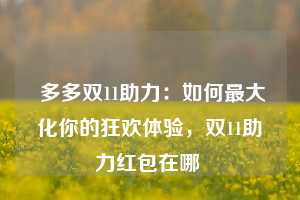  多多双11助力：如何最大化你的狂欢体验，双11助力红包在哪 第1张